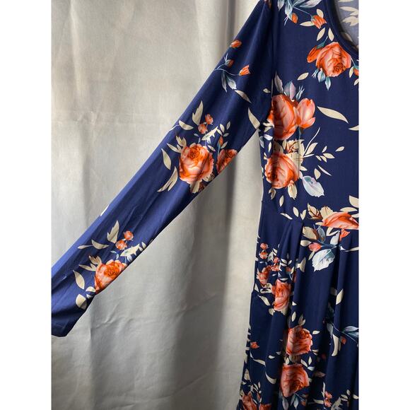 NWT Auselily Womens Size L Dark Blue w Red Roses Soft long Sleeve - Picture 10 of 16